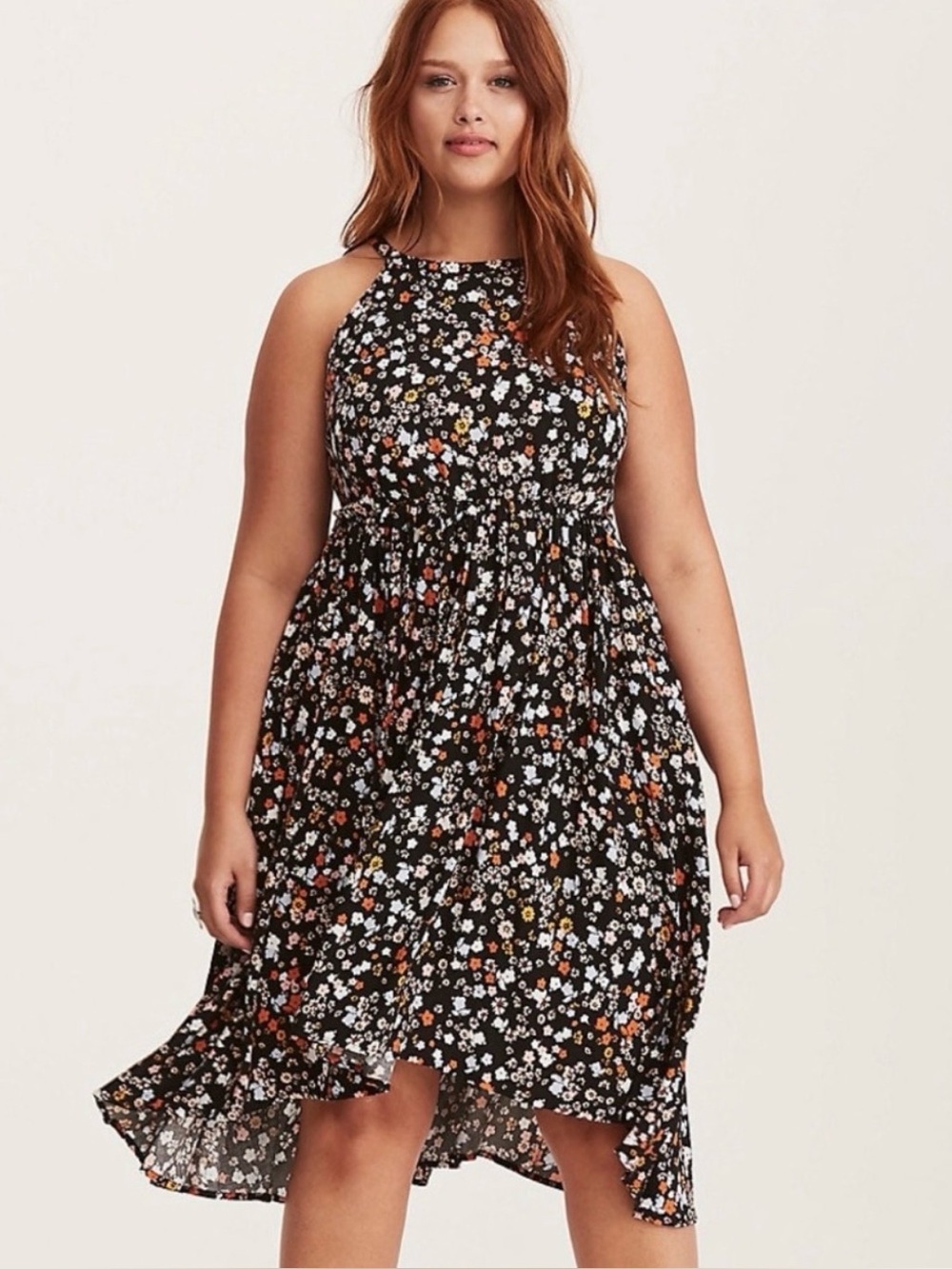 Torrid 4X Floral Print High Neck Dress With Flowy Fabric and a Keyhole Back